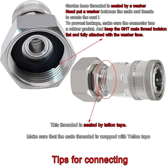 Beduan Stainless Steel 3/4 Garden Hose Female Threaded to 3/8 (!NOT for 1/4!) Pressure Washer Adapter Convert Hose to Power Washer Quick Connector Socket Coupler(3/8 QC)