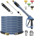 Pressure Washer Gun and Hose Kit, 4800PSI Steel-Braided & Durable - Flexible & Kink-Resistant Power Washer Hose 50 FT with 3/8" Swivel Quick Connector and M22 14mm Adapters Replacement