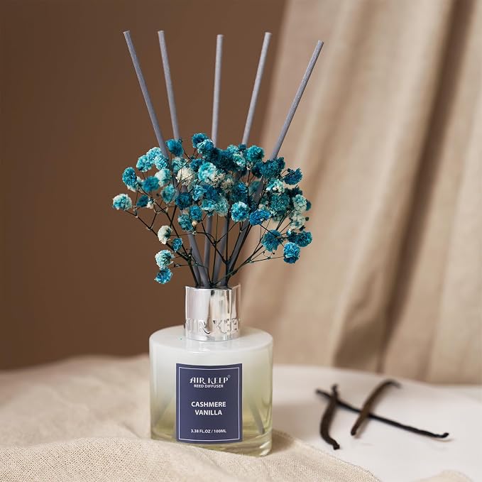Reed Diffuser Set,3.38 fl oz (100 ml) - Cashmere Vanilla Oil Diffusers with 8 Reed Sticks, Home Fragrance Reed Diffuser for Bathroom Shelf Decor