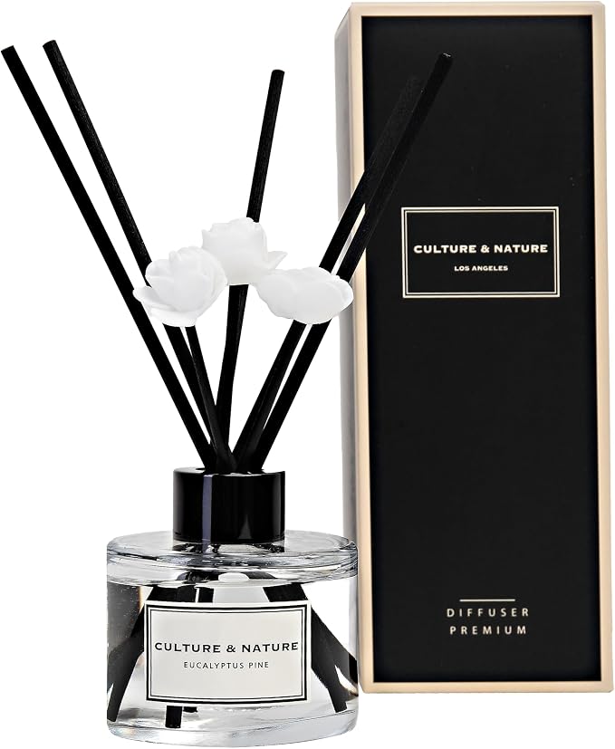 CULTURE & NATURE Reed Diffuser Set 4oz (120ml) Eucalyptus Pine Scented Diffuser with Sticks Home Fragrance Reed Diffuser for Bathroom Shelf Decor