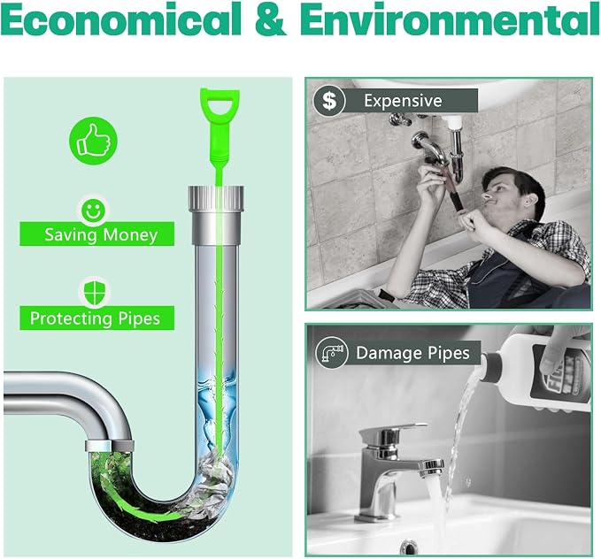 Drain Snake Hair Drain Clog Remover - 3 Pack Shower Snake Sink Unclogger Tool with Exquisite Packaging (Green)
