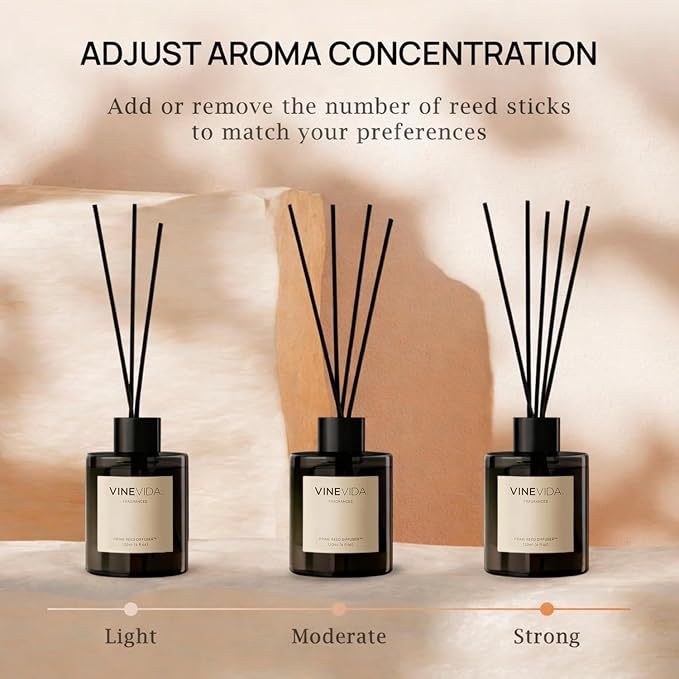 VINEVIDA | Lavender Vanilla | Reed Diffuser for Home & Bathroom | Long-Lasting Scent Sticks Set | Oil Stick Diffuser | Bathroom Scent