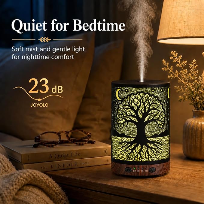 Essential Oil Diffuser, 120 ml Aromatherapy Diffuser with 7 Color Lights, Auto Shut-Off and 4 Timer Settings, Ultrasonic Cool Mist Diffuser for Home Room Office (Moonlit Tree)