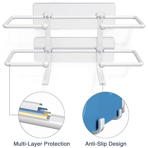 Glove Box Holder, Adhesive Wall-Mounted Metal Dispenser, White | Tool-Free Adhesive Wall Mount Metal Glove Box Holder for Latex Rubber Gloves, Facial Tissues and Wipes Storage