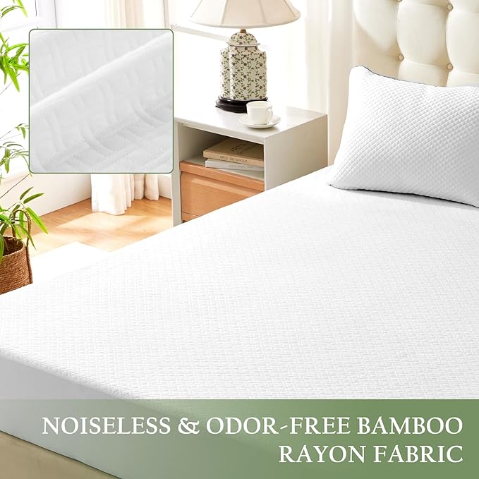 100% Waterproof Twin XL Mattress Protector, Breathable Bamboo Rayon Mattress Cover with 8”-21” Deep Pocket, Noiseless Cool 3D Air Mattress Cover, Hypoallergenic & Odor Resistant