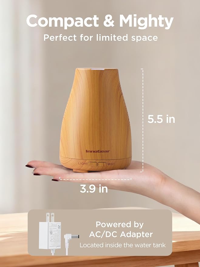 InnoGear Essential Oil Diffuser Ultrasonic Diffusers for Home Scent, Yellow | Cool Mist Humidifier, Aromatherapy, Large Room, Run up to 8hrs, Waterless Auto Off, 7 Lights, Living Room, Quiet Operation