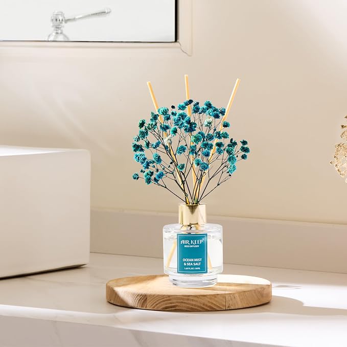 Reed Diffuser Set of 3,Clean Linen Ocean Mist&Sea Salt Lavender Eucalyptus Oil Reed Diffusers for Bedroom Living Room Office Aromatherapy Oil Reed Diffuser for Gift 50ml x 3