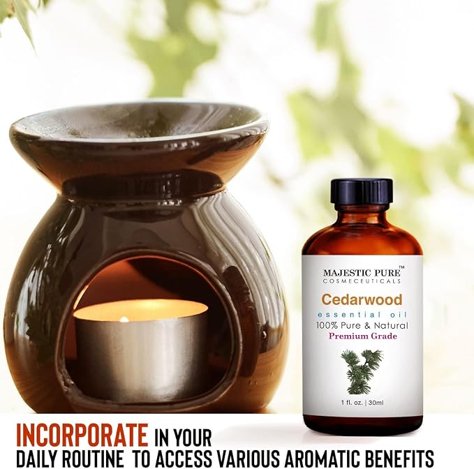 Majestic Pure Cedarwood Essential Oil for Diffuser - 1 Fl Oz | 100% Natural Essentials Oils Ideal for Humidifier, Air Freshening, Cleaning Home, Bath, Steam Inhalation and Massage
