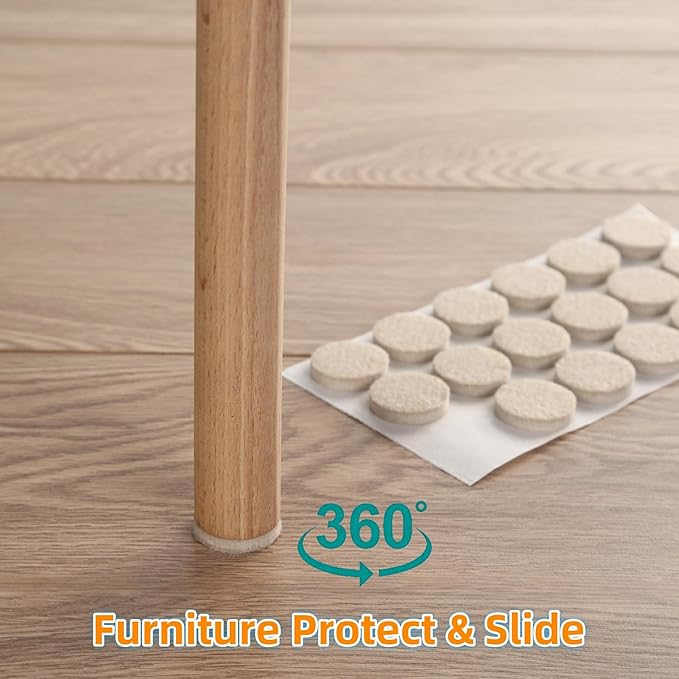 Furnigear Felt Furniture Pads for Hardwood Floors - Self Adhesive Chair Felt Pad, Floor Protector for Furniture Feet, Furniture Sliders Moving Furniture Smoothly, Anti Scratch 108 Pcs 5/8" Round Beige