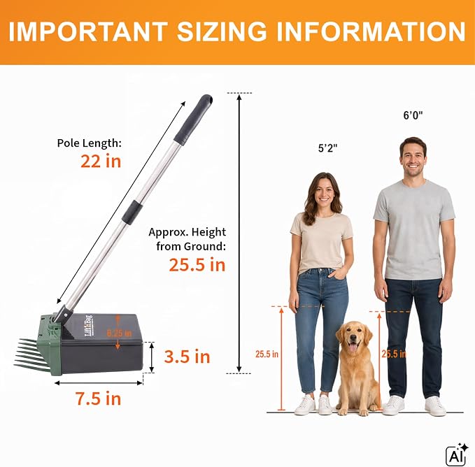 Neater Pet Brands Lift N’ Bag 2.0 Dog Pooper Scooper with Bag Attachment & 22" Pole for Small to Large Dogs, New & Improved Design, 15 Refill Bags, Heavy Duty Dog Poop Scooper for Yard, One-Hand Use