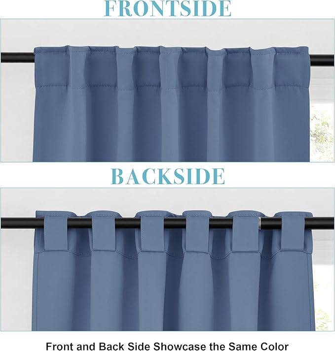 RYB HOME Blackout Curtains for Kitchen, Room Darkening Half Window Treatment Energy Saving Privacy Valances Tiers for Bedroom Bathroom Dining Room, Stone Blue, W42 x L45 inch, 2 Panels