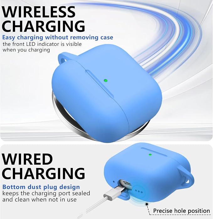 Ljusmicker for AirPods 4 Case 2024 with Cleaner Kit,Soft Silicone Protective Cover for Apple AirPods 4th Generation Cases for Women Men,for AirPod 4 Case Accessories with Keychain-Milk Blue