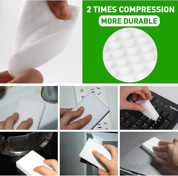 Sponge Eraser 20 Pack 2X Density and Long Lasting Melamine Sponges for Kitchen Bathroom Multi Surface Power Scrubber Foam Cleaning Pads - Bathtub, Floor, Baseboard, Bathroom, Wall Cleaner