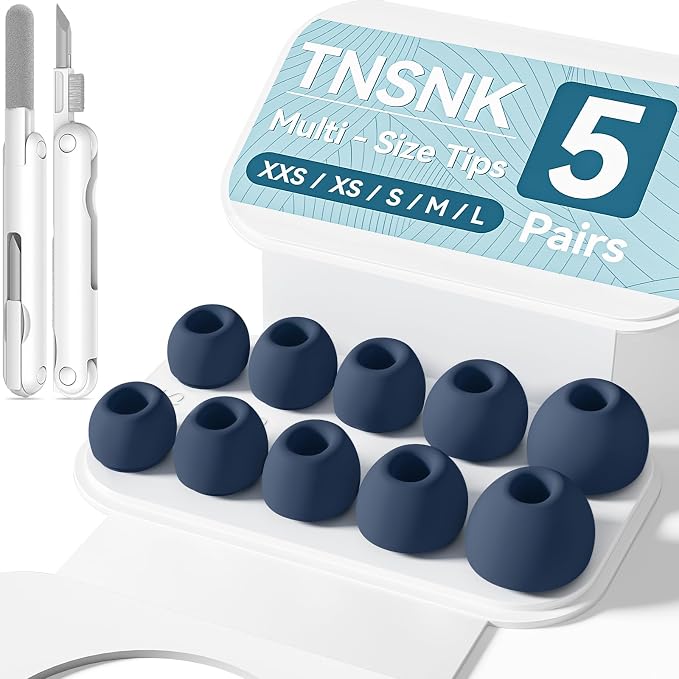 5 Pairs Replacement Ear Tips for AirPods Pro 3(Blue) | with Noise Reduction Hole,Built-in dust Guard Screen Silicone Ear Tips with Cleaning Pen - 5 Sizes(XXS/XS/S/M/L)