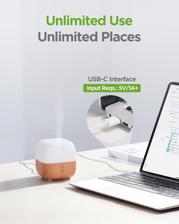 InnoGear 150ml Essential Oil Diffuser for Home Aroma Scent Small Humidifier | Palm-sized, Type-C, Cool Mist Humidifier, Aromatherapy, Automatic Shut-Off, 8 Colors, Ultrasonic, Quiet, for Essential Oils