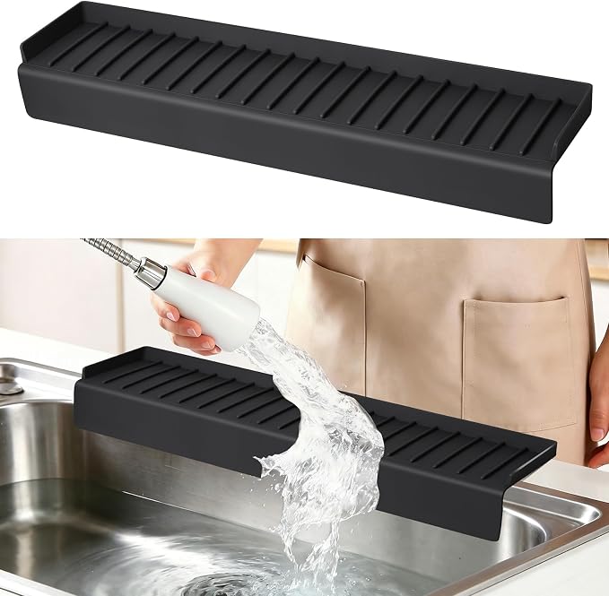Sink Edge Protector with Suction Cup, 24" x 4", Silicone Sink Splash Guard for Kitchen & Bathroom, Protect Countertop from Scratches, Stains, for Stainless Steel Granite Quartz
