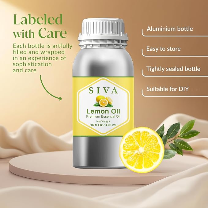 Siva Lemon Essential Oil, Huge Bottle, Large Size, 16 Fl Oz (473 ml) | Lemon Oil for Diffuser, Humidifier, Home Fragrance, Cleaning Blends, Soap Making, Candle Making, Bath Salts & DIY Projects
