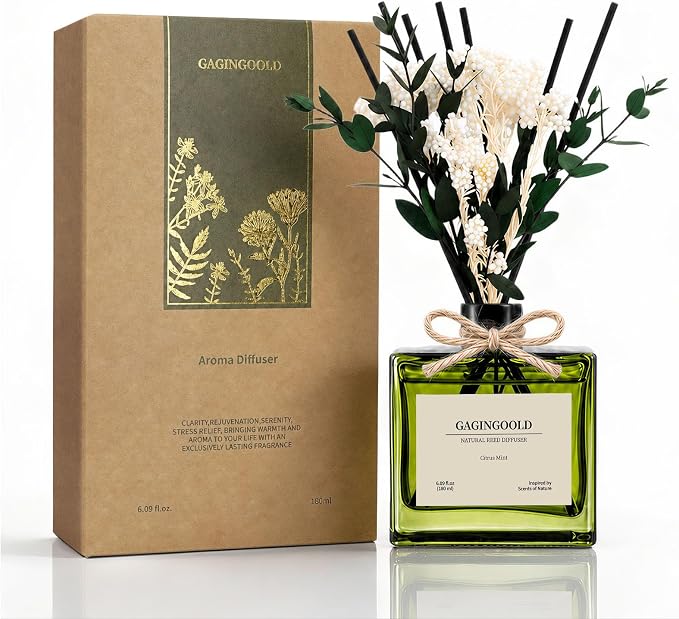 Reed Diffuser, 6.1 oz Citrus Mint Scent Diffuser with Sticks & Dried Flowers, 120 Days Long Lasting diffusers for Home, Elegant Fragrance for Bathroom Bedroom Office Decor Air Fresh