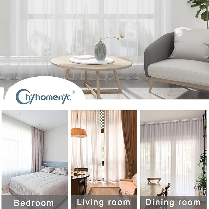 Chyhomenyc Sheer Curtains 120 Inch Extra Long, 2 Pieces, Rod Pocket Top Soft Voile Texture Window Draperies Lightweight & Airy Panels for Living Room/Bedroom, Each 42W x 120L inches, Ivory