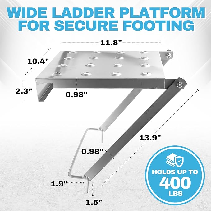 Universal Ladder Platform Attachment 11.8" x 10.4", 400 LBS Capacity, Non-Slip Aluminum Alloy, Fits All Ladder Types, Adjustable Height Mount for Painting, HVAC & Electrical