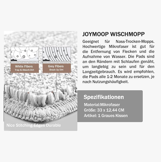 JOYMOOP 13" Microfiber Flat Mop Head Replacement Pad for Floor Mop, White, 1 Pack