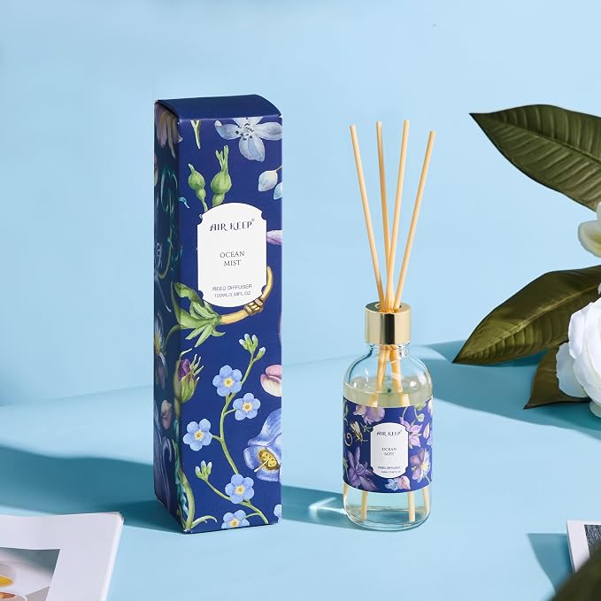 Reed Diffuser Oil Set with Reed Sticks, Ocean Mist Aromatherapy Oil Scent Diffuser for Home Office Bathroom Decoration Perfume and Gifts 3.38 oz/100ml