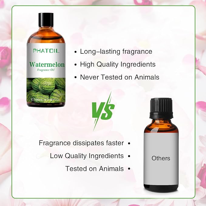 PHATOIL Watermelon Fragrance Oil for Diffuser Aromatherapy 3.38FL.OZ | Long Lasting Scented Oils For Humidifier, Air Freshener, DIY Soap Candle, Scent Project Making, Aroma Oil for Home Freshening
