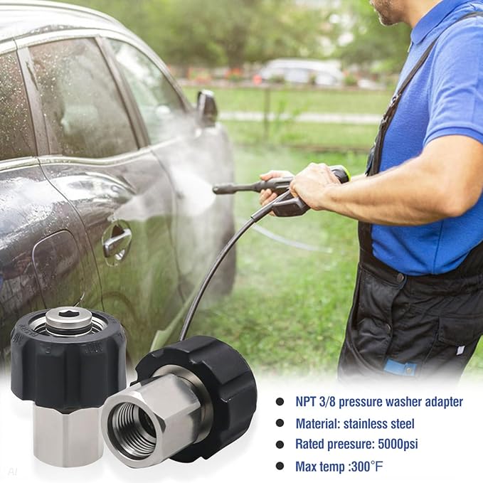 Pressure Washer Adapter,M22 to 3/8 Quick Connect for Washer Gun | for Spray Wand/Pressure Washer Hose,Stainless Steel,M22-14mm to NPT 3/8 Female Thread,Easy to Install,Leakproof,5000 PSI