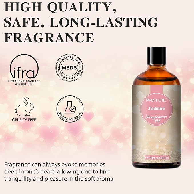 PHATOIL J'admire Fragrance Oil for Diffuser, Aromatherapy 3.38FL.OZ | Long Lasting Scented Oils For Humidifier, Air Freshener, DIY Soap Candle, Scent Project Making, Aroma Oil for Home Freshening