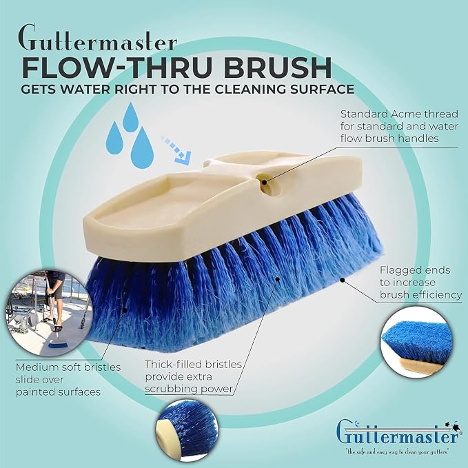 Guttermaster Blue Flow Through Essential Flagged-End Brush Head, 8-Inch | GM-215NP-8 Oblong medium soft bristle brush for gentle car wash, RV, boat, large vehicles, compatible with pole handle
