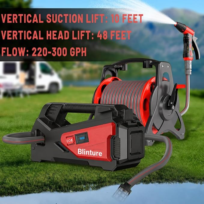 Battery Powered Water Transfer Pump, Cordless Power Washer Compatible Milwaukee 18V, 2Ah-5Ah Battery, Cordless Water Pump, Self-Priming RV Water Pumps, Pressure Pump 50FT Head(Not include Battery)