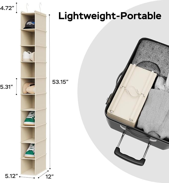 MAX Houser 10 Tier Foldable Hanging Shoe Organizer, Hanging Shoe Storage Shelf, Beige