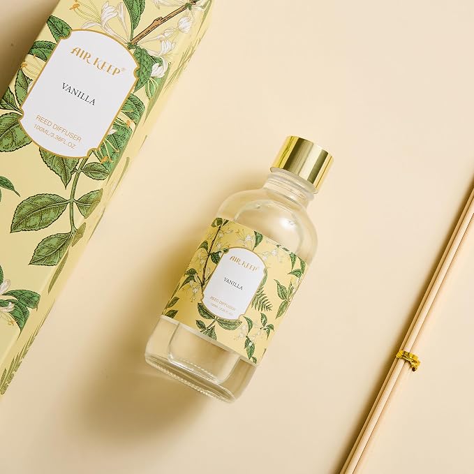 Reed Diffuser Oil Set with Reed Sticks,Vanilla Aromatherapy Oil Scent Diffuser for Home Office Bathroom Decoration Perfume and Gifts 3.38 oz/100ml