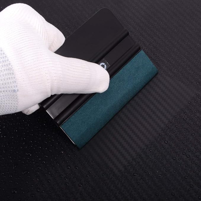 FOSHIO Vinyl Wrap Squeegee 4 Inch with Micro Fiber Suede Felt Edge, Scraper for Window Tinting, Sign Making and Sticker Wrap Application Tools, Pack of 3 Black Felt Squeegee for Vinyl