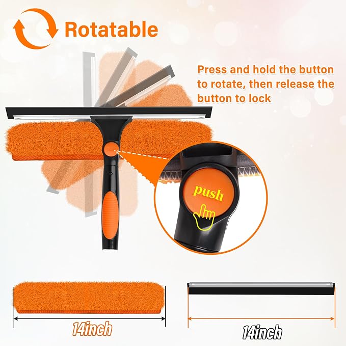 14" Extra-Wide Window Squeegee with 5-24FT Extension Pole | 30FT High Reach Window Cleaning Kit with- 2-in-1 Professional Window Scrubber, for Indoor & Outdoor High Windows,RVs