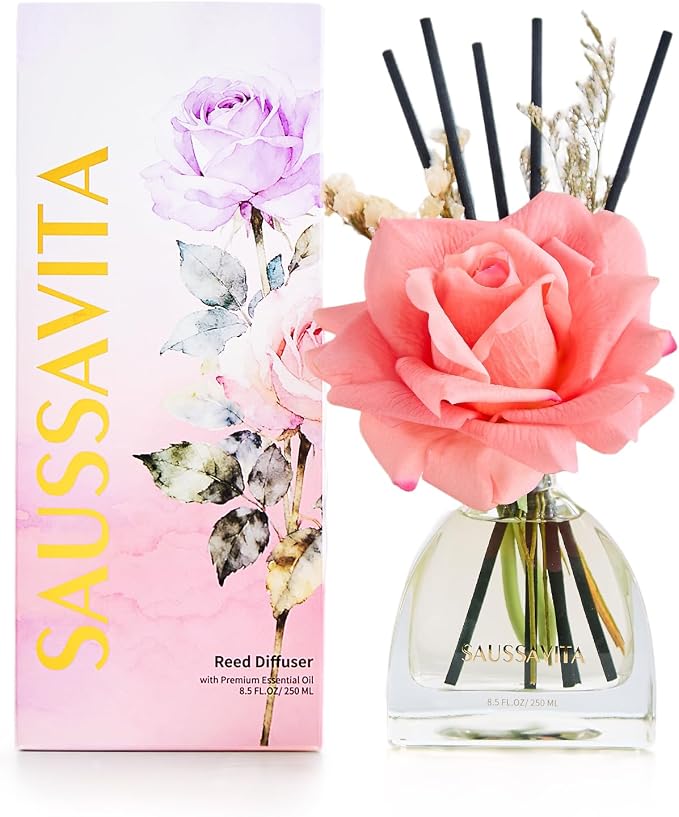 Reed Diffusers Set Citrus Herb Garden Scented 8.5oz Freshener for 140 Days | Dried Flowers, Elegant Decorative Rose, 10 Sticks, Long Lasting Home Fragrance, Bedroom Shelf Decor,Birthday Gifts for Women