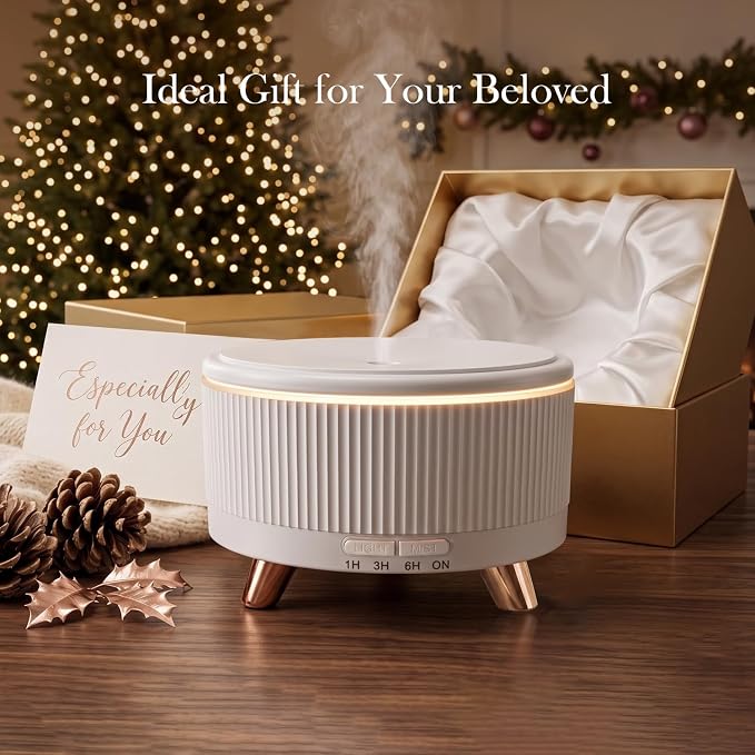 500ml Essential Oil Diffuser, Ultrasonic Aromatherapy Diffuser | Cool Mist Humidifier with Remote Control, 7-Color Lighting, Timer & Auto-off for Home/Bedroom/Yoga/Office/Living Room (White)