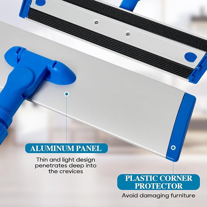HONOVA 17.5" Microfiber Mop for Floor Cleaning, Blue Flat Floor Mop | 59" Stainless Steel Handle, 4 Reusable Washable Replacement Pads, Wet & Dry Use, for Hardwood Tile Laminate