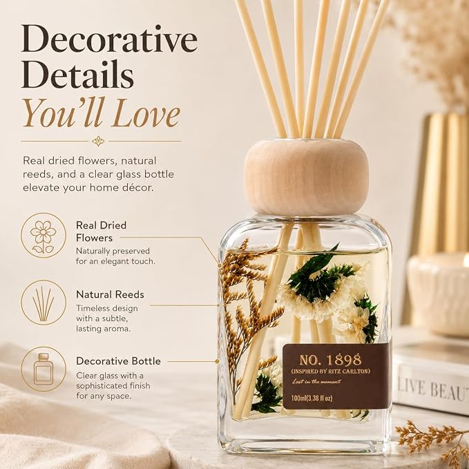 No. 1898 Reed Diffuser Inspired by Ritz Carlton,3.4FL OZ | Luxury Hotel Collection Long-lasting Fragrance for 12 weeks, Flame-free, Non-toxic,Safe for Home&Office,An Elegant Gift