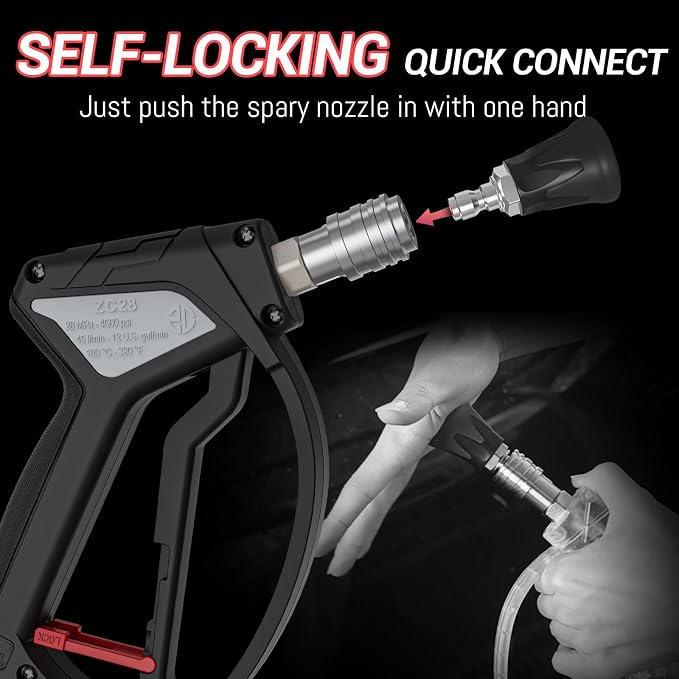 Short Pressure Washer Gun, Swivel Power Washer Gun 4060 PSI, Stubby Pressure Washer Gun with 3/8" Smooth & 1/4" Quick Connector Coupler Compatible with Hose Foam Cannon Car Wash Foam Gun（Black Grey）