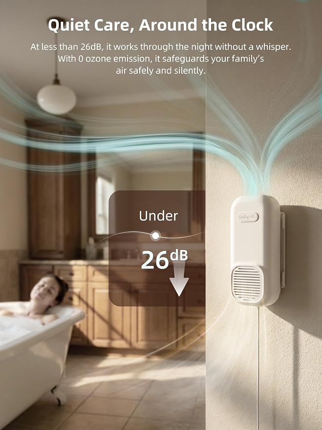 uahpet Bathroom Air Freshener, Plug in Air Purifier with Negative Ion, Nano & Fan-Powered, No Scent & No Refills Triple Home Deodorizer for Toilet, Bathroom, Kitchen, Garage Odors