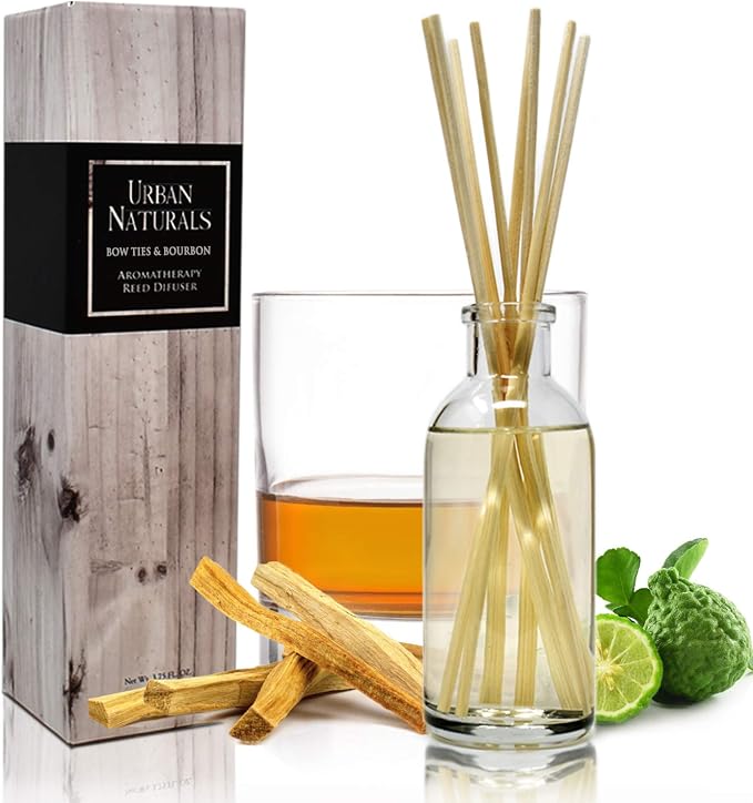 Reed Diffuser Set, Bowties & Bourbon - Bathroom Shelf Décor | Dark Oak, Bergamot & Bourbon, Made in the USA