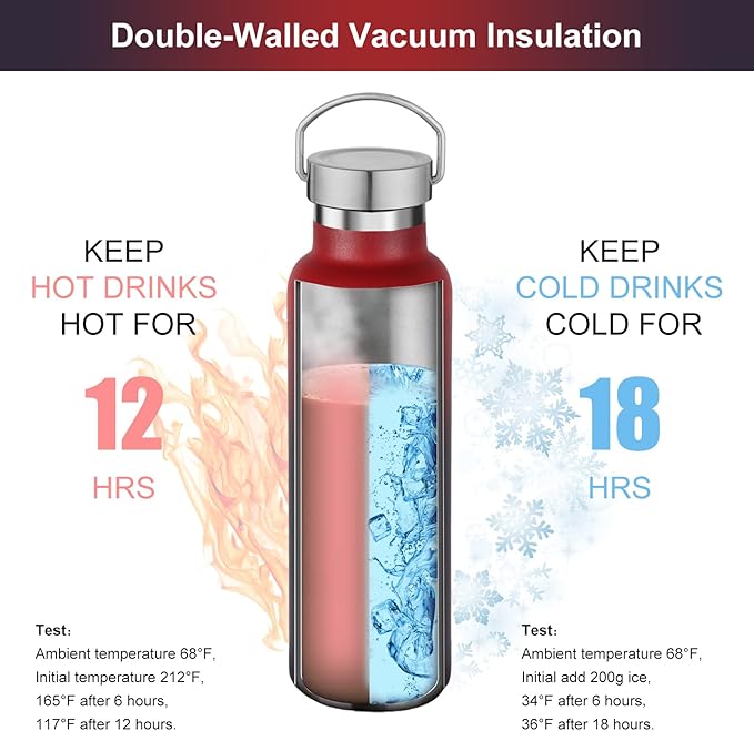 Neihepal 20 oz Insulated Water Bottles Bulk 4 Pack,Stainless Steel Double Wall Sport Bottle with Lid of Handle,Metal Reusable Thermoses Flask for School,Cyclists,Hikers,Gift (Assorted,Set of 4)