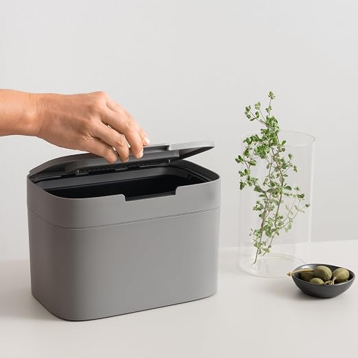 KAZAI. Compost Bin Kitchen 'Elin' | 1.2 GAL / 4.5L Countertop Compost Bin with Lid & Carbon Filter | Odor-Free, Dishwasher Safe, with Inner Bucket | Small Indoor Kitchen Composter | Stone-Gray