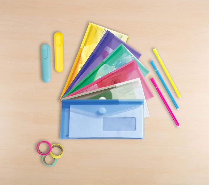 Tarifold Document Holders with Closure, 9.75 in x 5.25 in, Assorted, 6 Pack | 6 reusable document holders, 9.75 inches x 5.25 inches, secure closure, assorted colors