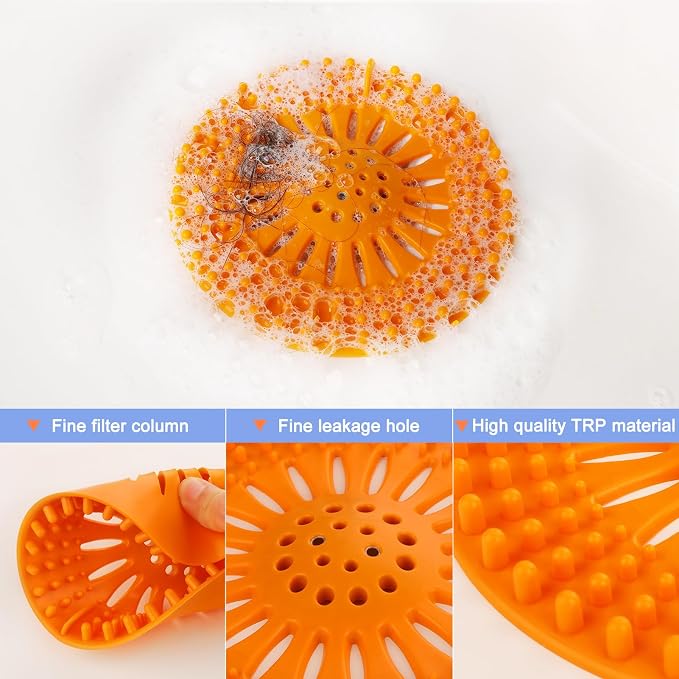 Gotega Hair Catcher Shower Drain with Iron for Bathroom Bathtub Tub Shower | Shower drain covers protector, flexible TPR material, multiple colors, hair trap garbage disposal parts, easy to clean