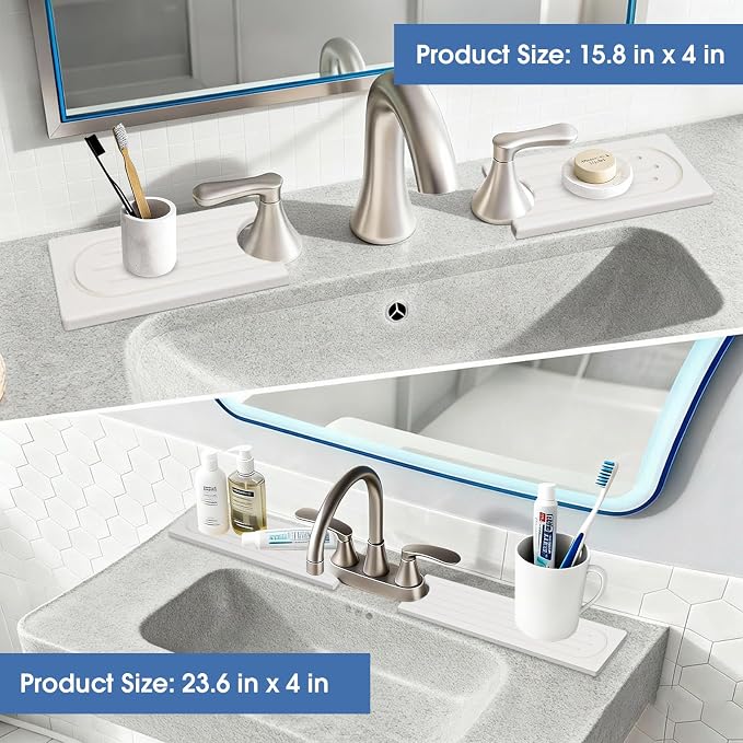 Stone Faucet Mat for Kitchen Sink, Water Absorbing Stone Faucet Splash Guard for Bathroom Counter 15.8" x 4", Kitchen Sink Splash Guard Behind Faucet, Ultra Fast Absorbing Mat Diatomaceous Earth
