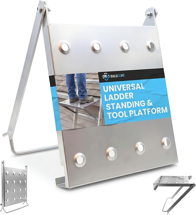 Universal Ladder Platform Attachment 11.8" x 10.4", 400 LBS Capacity, Non-Slip Aluminum Alloy, Fits All Ladder Types, Adjustable Height Mount for Painting, HVAC & Electrical