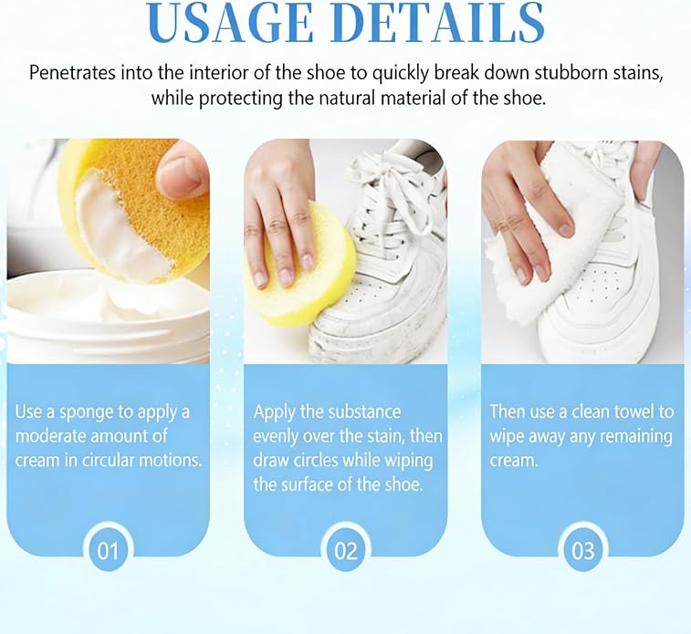 White Shoe Cleaning Cream, 2PCS Shoe Cleaner,Multipurpose No-Wash Solid Comes with Sponge Deep Cleaning, Shoes Clean Cream
