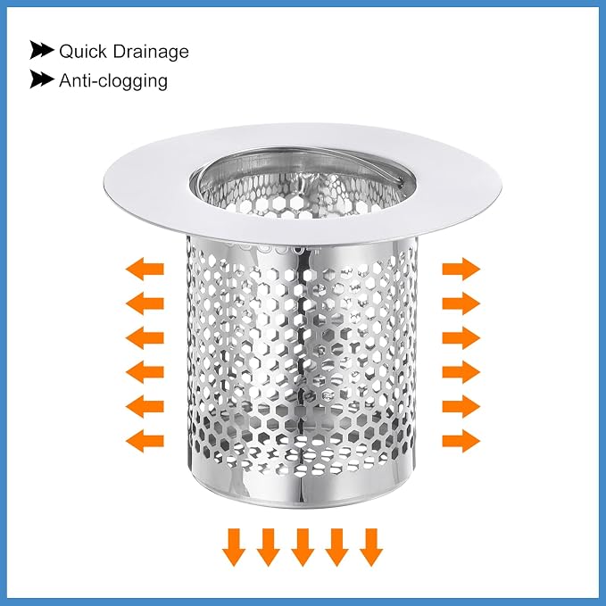 uxcell 3 Pack Shower Drain Strainer, 2" x 2.5" Stainless Steel Floor Drain Strainer Deep Sink Hair Catcher for Kitchen Bathroom Balcony Floor Drain, Fit Hole Size from 1.57" to 2.56"
